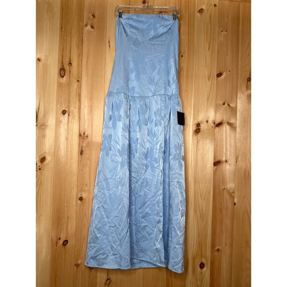 NWT Lulus Gemmi Light Blue Satin Jacquard Drop Waist Maxi Dress Cocktail Sz L - Picture 2 of 9